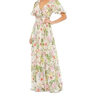 Mac Duggual Floral Gown with Sparkle Trim
